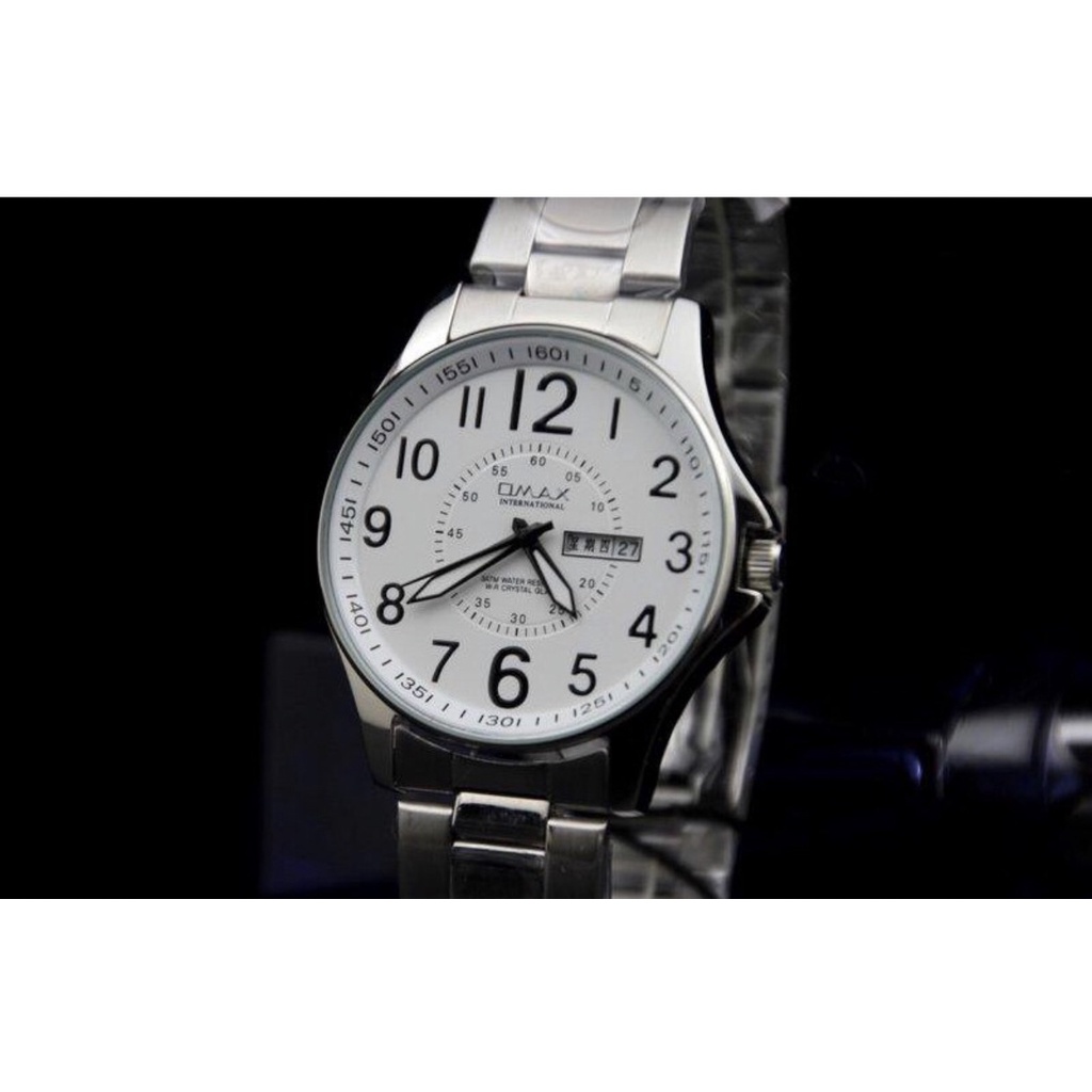 omax日期星期國民時尚全不鏽鋼石英錶款,清晰超大阿拉伯數字刻度石英機心