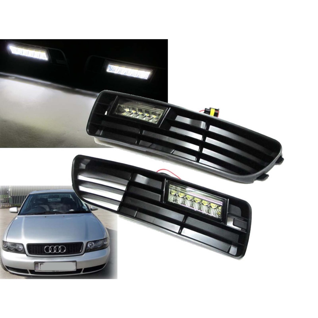 出清價-卡嗶車燈適用於 AUDI 奧迪A4/S4 B5 8D 94-99 四門車/五門車 LED DRL晝行燈 霧燈框