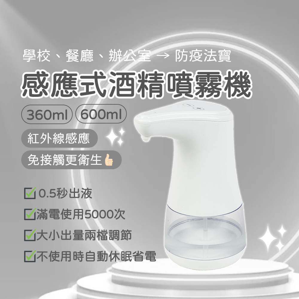 自動感應式酒精噴霧機 360ml 免接觸 消毒機 酒精噴霧機 自動洗手機 多場景適用✠