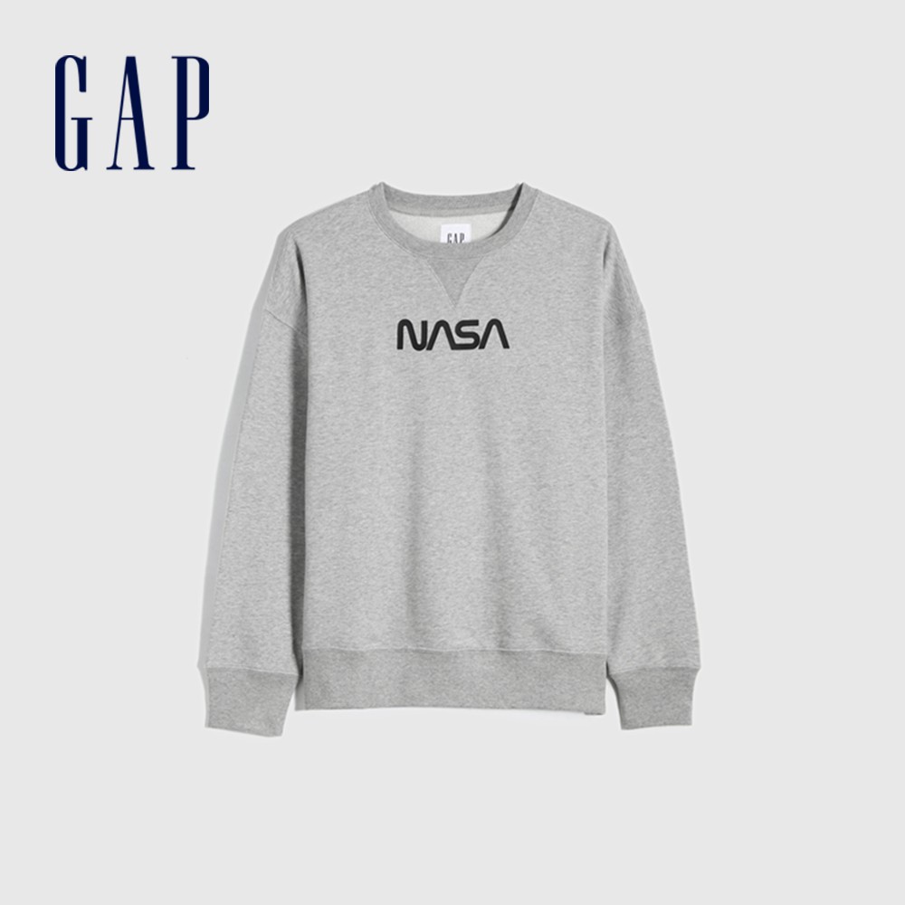 Gap 男裝 Gap x NASA聯名 大學T 碳素軟磨法式圈織系列-淺灰色(692701)