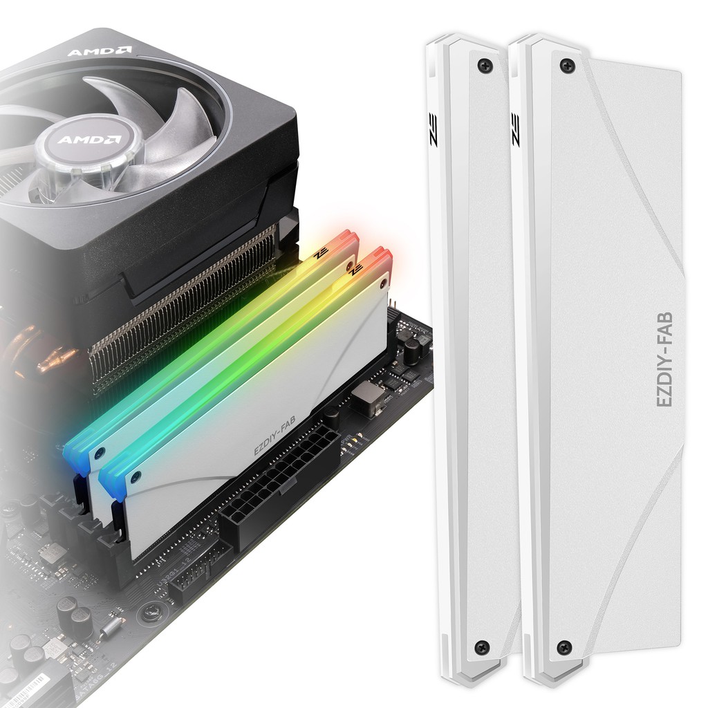 EZDIY-FAB  5V ARGB鋁合金 記憶體散熱器 DDR3 DDR4 DDR5皆可用 白條燈條散熱片 白色-2件