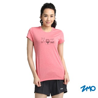 【ZMO】 女 抗UV/排汗 印花短袖T恤-酒紅色(3熊圖)