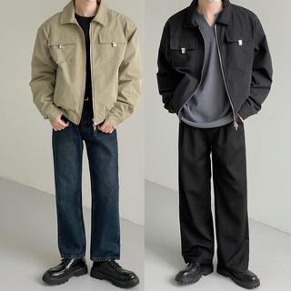 [HYC] 韓國 翻領 拉鍊 口袋 短款 外套 夾克 休閒 INS風 韓版外套 高級感 秋裝