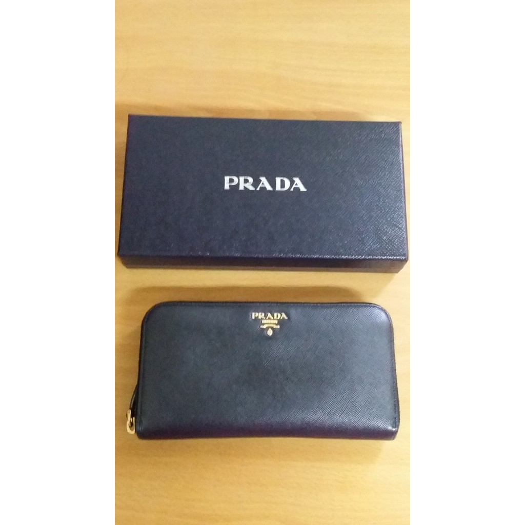 (降價)PRADA Saffiano Metel 1M0506 經典款黑色拉鍊長夾 附保卡盒子
