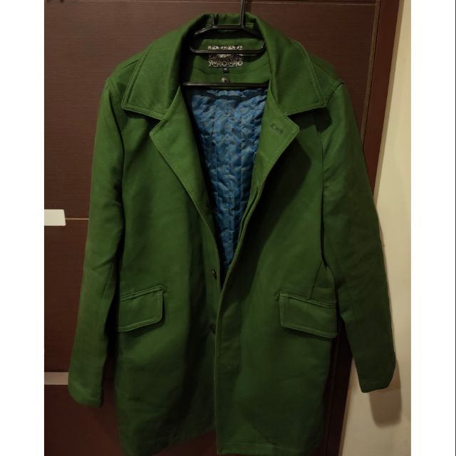 ✨韓國SPAO✨（近全新/9成新）男 正韓 綠色厚磅數長版大衣(尺寸:M)/男外套/二手衣/二手外套
