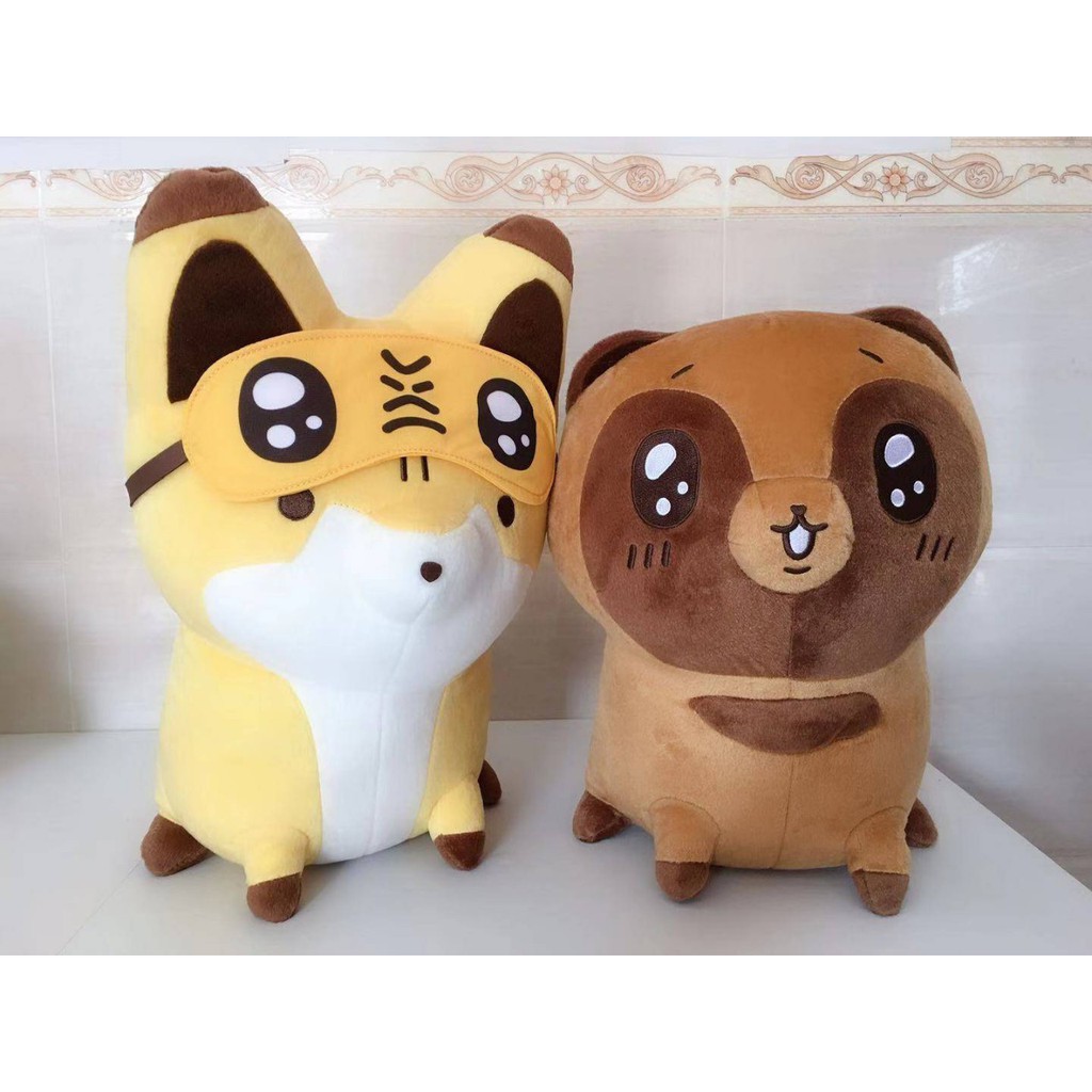 《包子小舖》台灣現貨 日本 正版 タヌキとキツネ 狐與狸 狐狸 狸貓 眼罩 娃娃 玩偶 抱枕 擺飾 生日 情人節 禮物