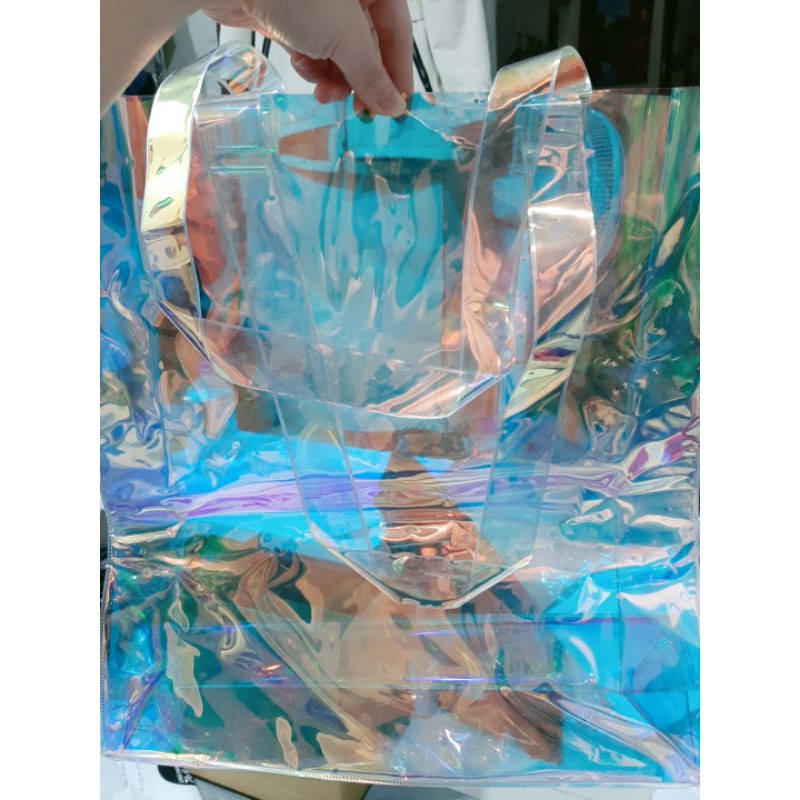 炫彩 透明 超酷帆布袋(？) 塑膠製反光單肩包 背包 痛包 走在路上最潮的那種