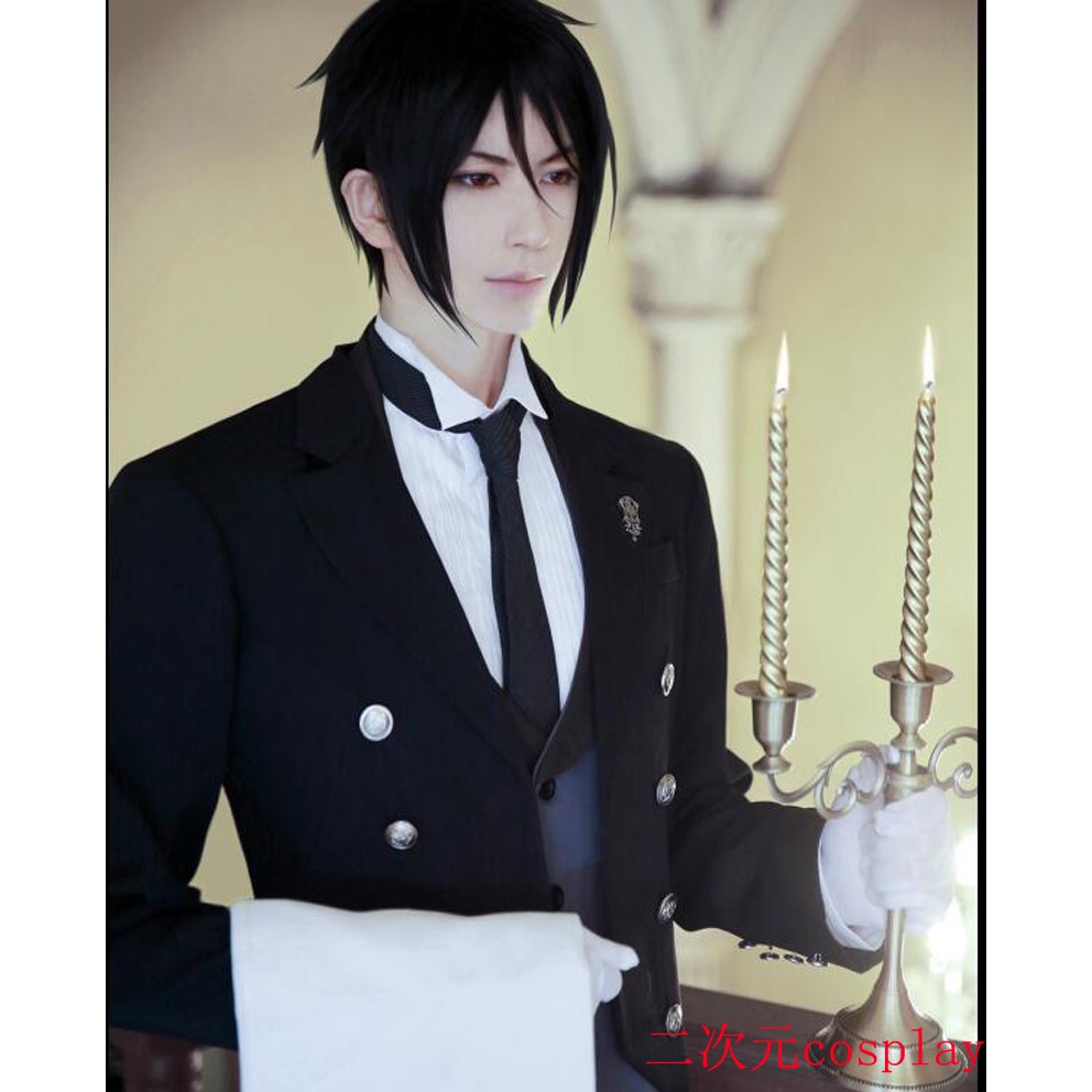 黑執事cos服塞巴斯蒂安cosplay服裝黑色燕尾服西服套裝八件套cos 蝦皮購物
