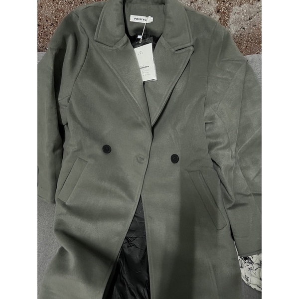 大衣外套～（灰綠色）超級保暖（有綁帶）