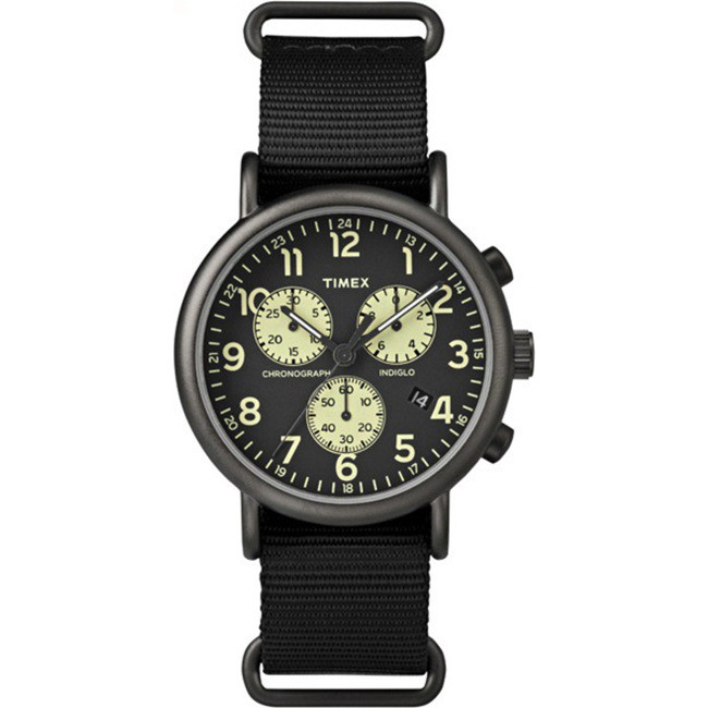 【TIMEX】天美時 Weekender Chrono週末系列 復古三眼計時手錶(黑 TXT2P71500)