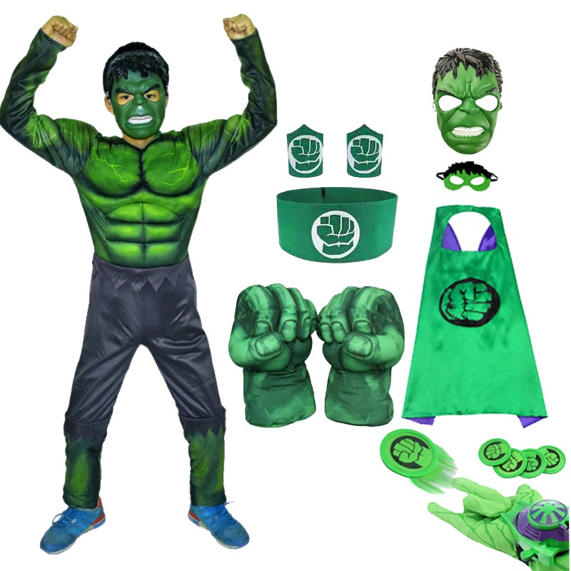 綠巨人衣服萬圣節兒童cos美國隊長鋼鐵俠服裝綠巨人面具拳擊手套