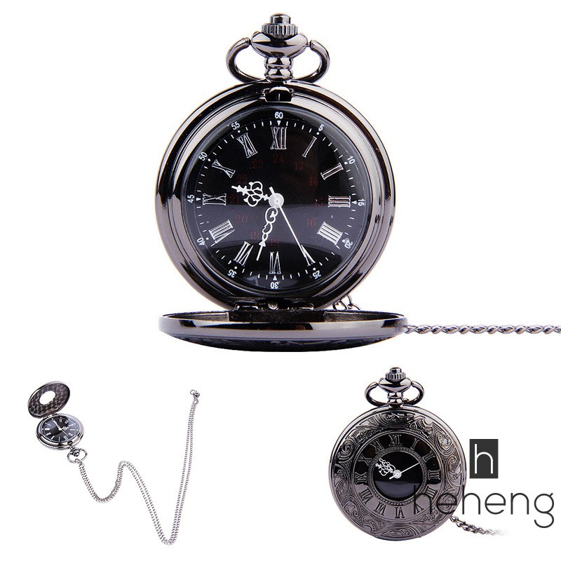復古羅馬數字石英錶鍊懷錶帶鏈古董珠寶吊墜項鍊 Gi