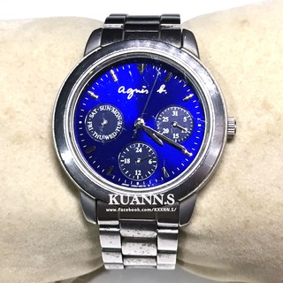 ::KUANN 於小飾::agnes.b 藍紫色 寶藍色 銀色 三眼 石英錶 日期 星期 | 古董錶 復古錶 大錶 圓錶