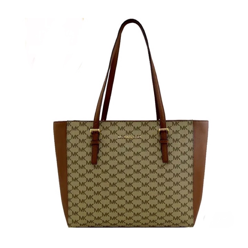 98成新MICHAEL KORS JET SET TRAVEL滿版字母PVC托特包