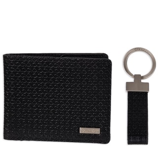 Calvin Klein 皮夾鑰匙圈組 壓印真皮皮革 男夾 皮夾 短夾 錢包 卡片夾 C43255 黑色CK(現貨)