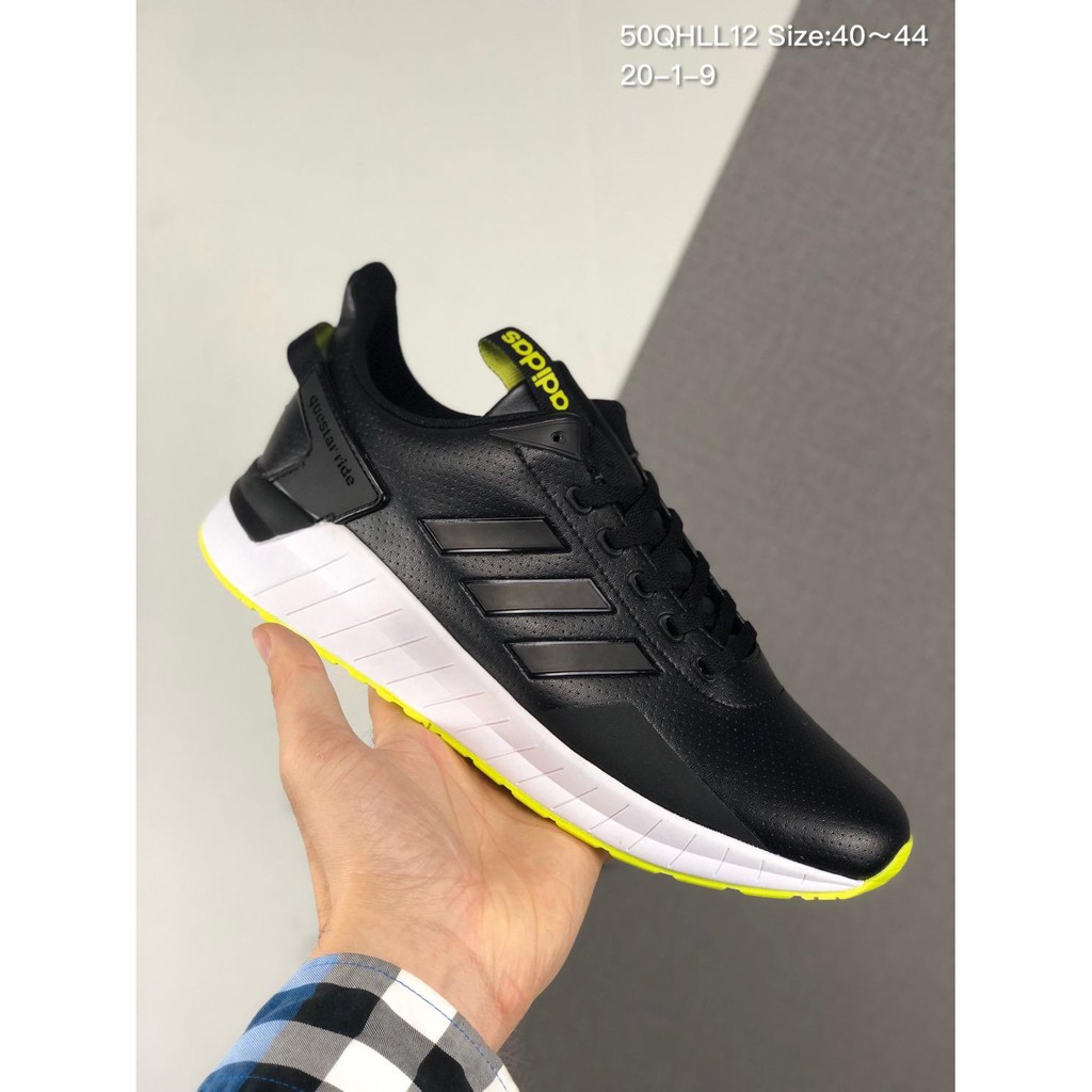 愛迪達斯Adidas QUESTAR RIDE NEO 皮面緩震休閑跑步鞋！運動休閒鞋！Size:40～44 黑白歐綠| 蝦皮購物