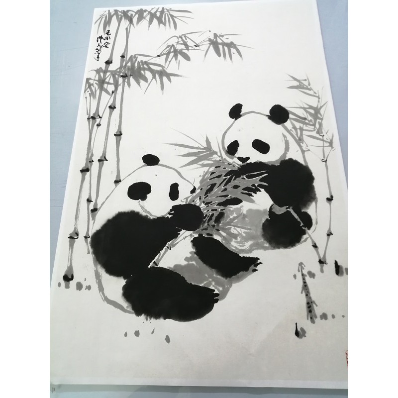 熱賣現貨 吳作人雙熊貓國畫水墨動物畫客廳辦公室裝飾畫掛畫墻畫復制臨摹 蝦皮購物