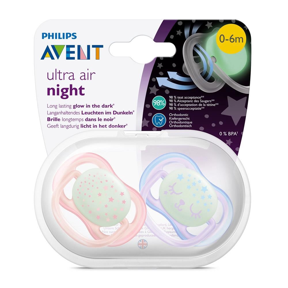 新安怡 AVENT 透氣夜光系列矽膠安撫奶嘴0-6M--粉紫