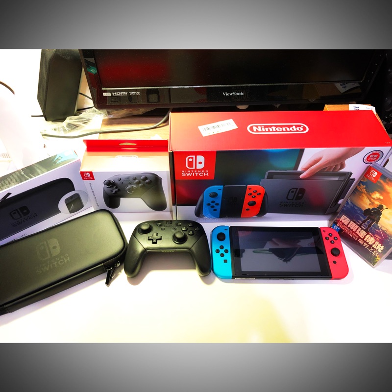 Nintendo Switch 任天堂主機+薩爾達+Pro手把+收納包