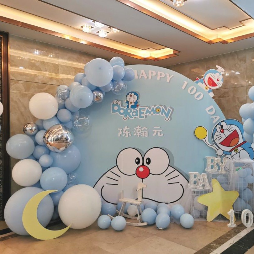 兒童生日場景布置哆啦a夢機器貓kt板主題場景裝飾百歲氣球背景墻 蝦皮購物