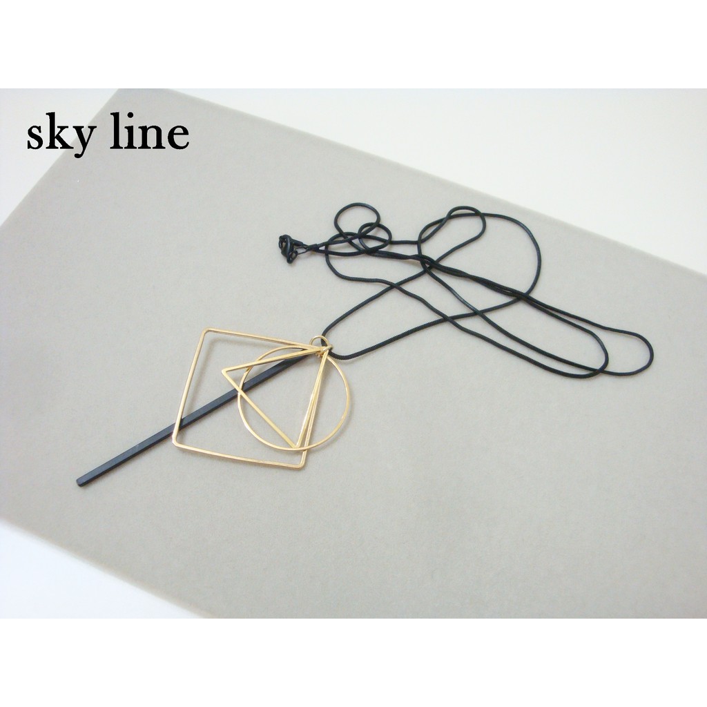 sky line/韓製 made in korea 個性金屬幾何線框多層吊飾長項鍊 黑色