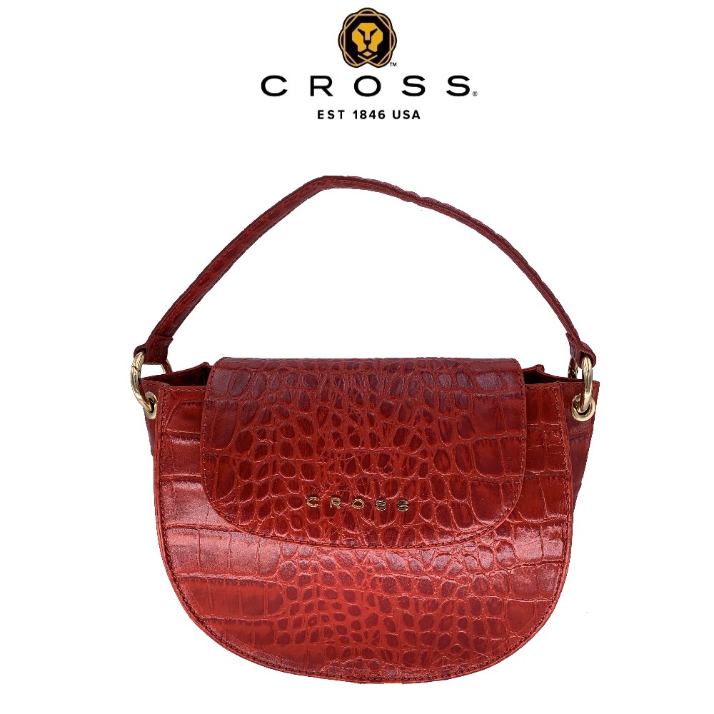 【CROSS】頂級 頭層 牛皮 鱷魚紋 手提包 側背包 (紅色)