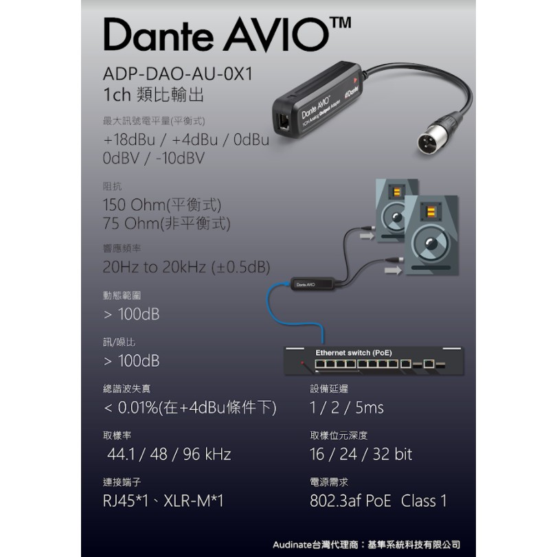 Dante AVIO 數位類比音訊轉換器 ADP-DAO-AU-0X1【覺醒音樂】