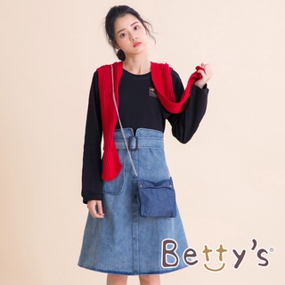 betty’s貝蒂思(05)圓領棉T拼接牛仔洋裝(黑色)