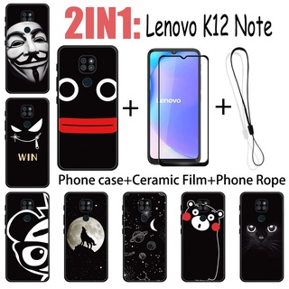 LENOVO 2 合 1 聯想 K12 Note 手機殼帶鋼化玻璃陶瓷膜螢幕保護膜黑色系列