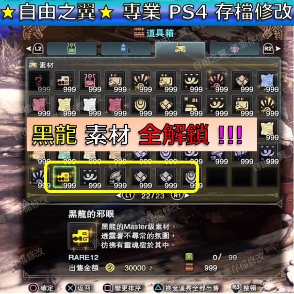 Ps4 魔物獵人冰原存檔修改替換15 11 金手指mhw Save Wizard 黑龍電影黑轟龍cyb 蝦皮購物