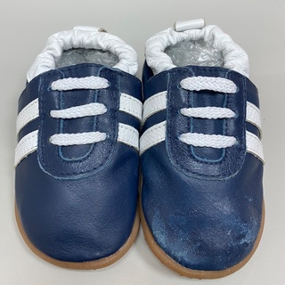 英國 shooshoos 健康無毒真皮學步鞋_海軍藍白線條童鞋(3)/USA6（福利品）