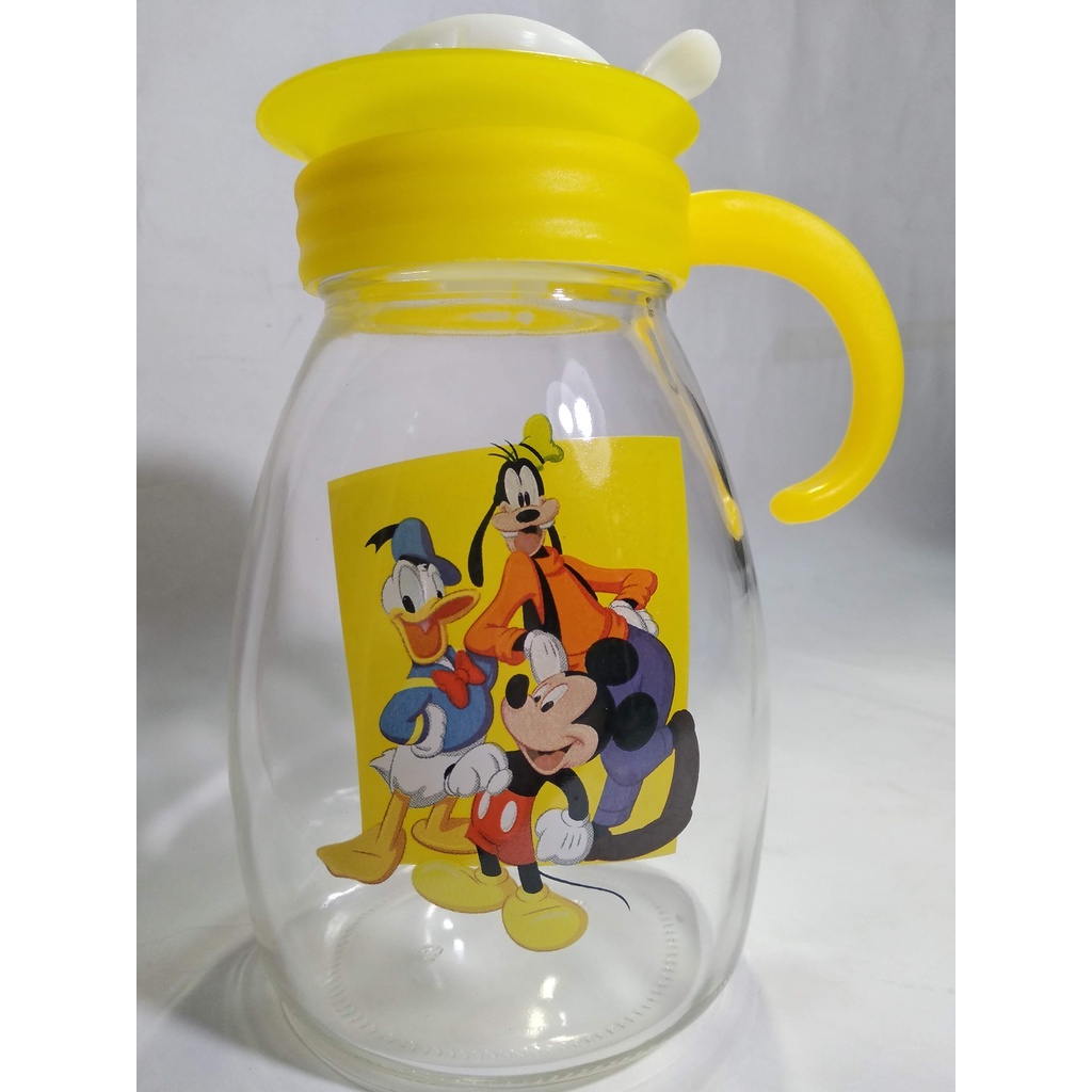 迪士尼米奇玻璃冷水壺     附蓋與有耳     玻璃壺高度 17 cm     壺底直徑 10 cm     全新品