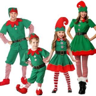 聖誕節兒童聖誕服親子裝 小精靈聖誕服 cosplay舞會男女聖誕節套裝 送帽子襪子腰帶