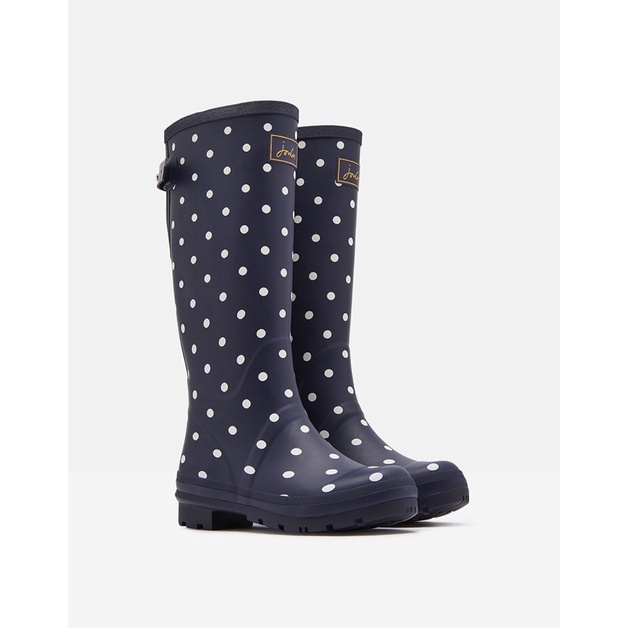 Miolla 英國品牌Joules 深藍底色可愛白點可調節式高筒雨靴/雨鞋