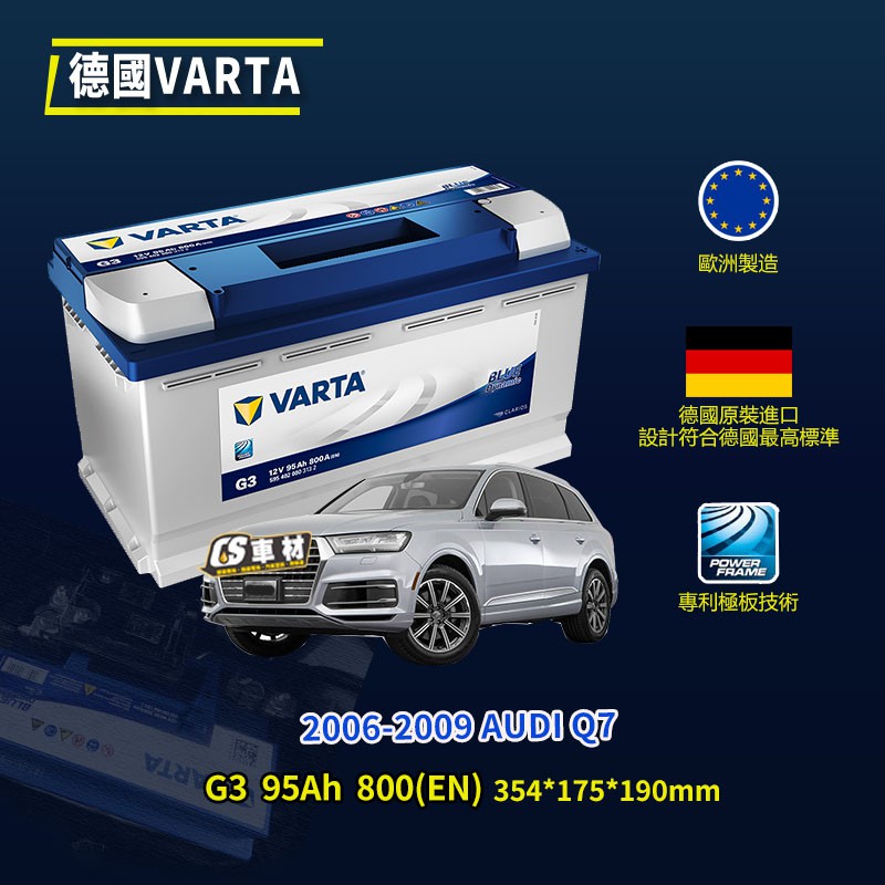 CS車材 - VARTA 華達電池 適用 AUDI Q7 06-09年 G3 N95 G14 H15 代客安裝 汽車電池