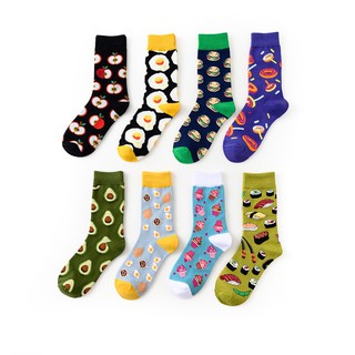 甜品食物系列創意圖案中筒襪全棉女士襪子潮襪 情侶襪