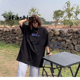 ifashion』大碼女裝 短袖t恤女 學生 韓版 寬松 半袖上衣 oversize t恤 下半身失蹤 情侶裝