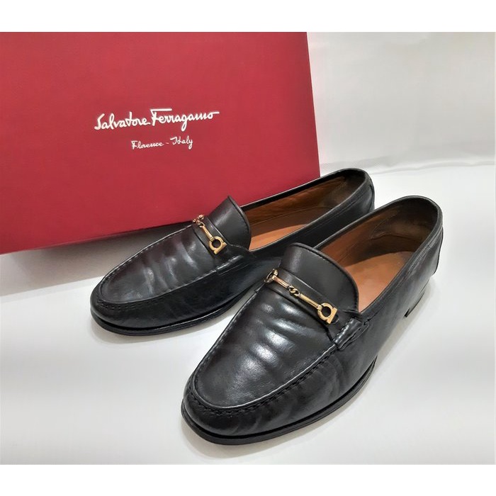 Salvatore Ferragamo 精品正品 黑色 金屬馬蹄LOGO 男鞋 皮鞋 樂福鞋 商務鞋 紳士鞋 US8.5