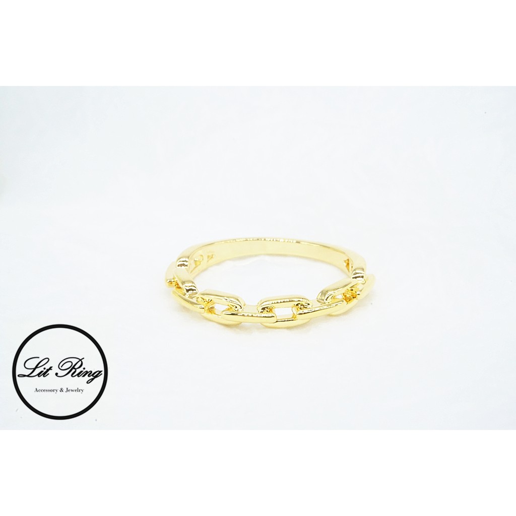 【Lit Ring】18k金銅鍍半圈鎖鍊戒指│金色 簡約 鏤空 方形 鍊狀 鍊條 鎖鏈 半圈 戒子 戒指 飾品 首飾