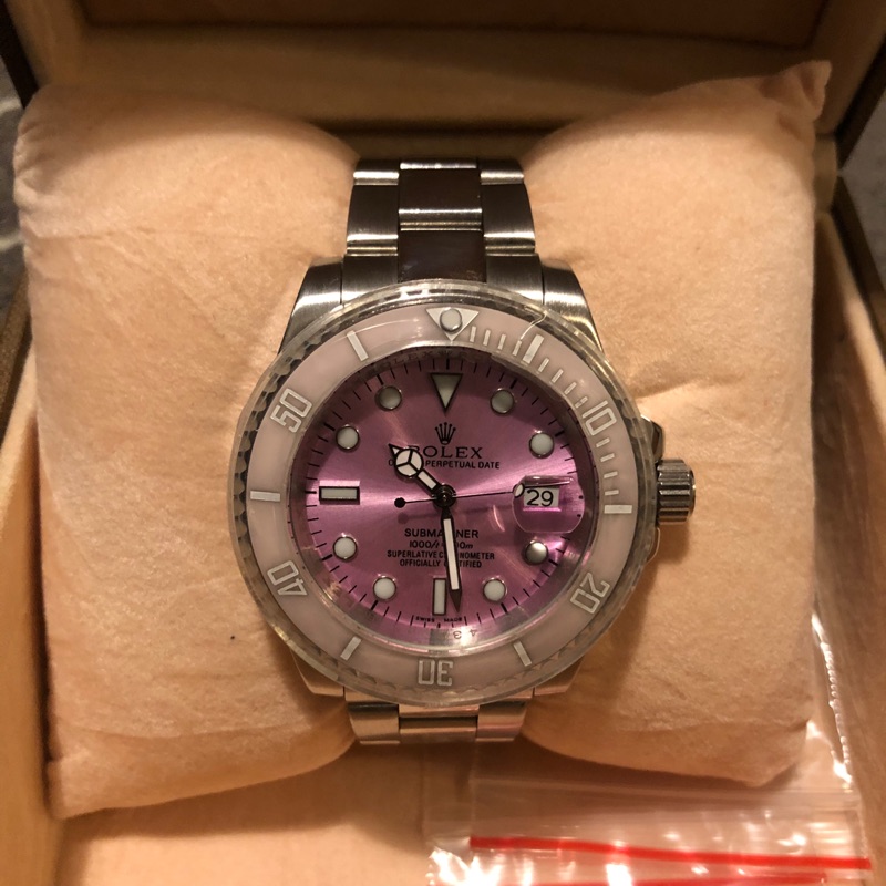 非正品全新勞力士Rolex粉紫色大鏡面腕錶自動錶