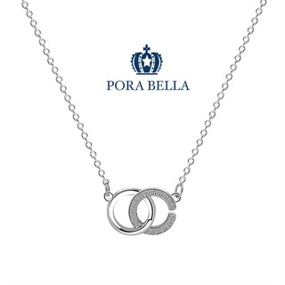 <Porabella>925純銀鋯石項鍊 雙C碎鑽項鍊 相守不分離 純銀項鍊 Necklace