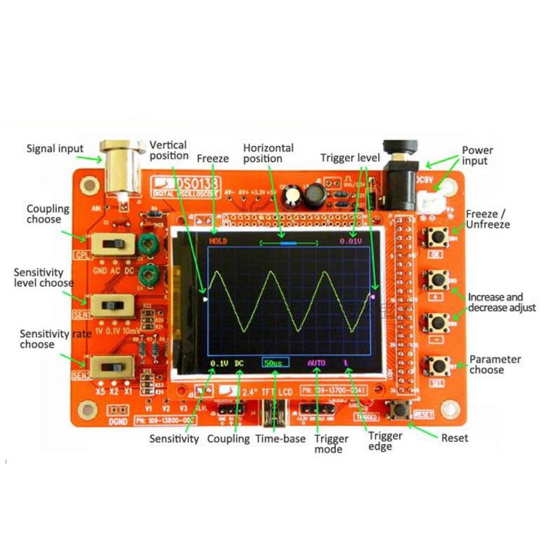 [創物客] DSO138 示波器製作套件成品，開源 STM32 含鱷魚夾測試棒*1 (不含9V電源供應器)