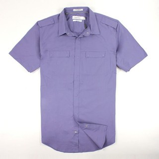 美國百分百【全新真品】Calvin Klein 襯衫 CK 短袖 工作衫 休閒衫 紫色 素面 壓扣 男 S號 C335