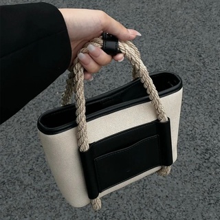 FLY~獨家設計 韓裡韓氣麻繩帆布水桶包 氣質型斜挎小包包 帆布包 手提包 菜籃包 小包包210207167帆布袋