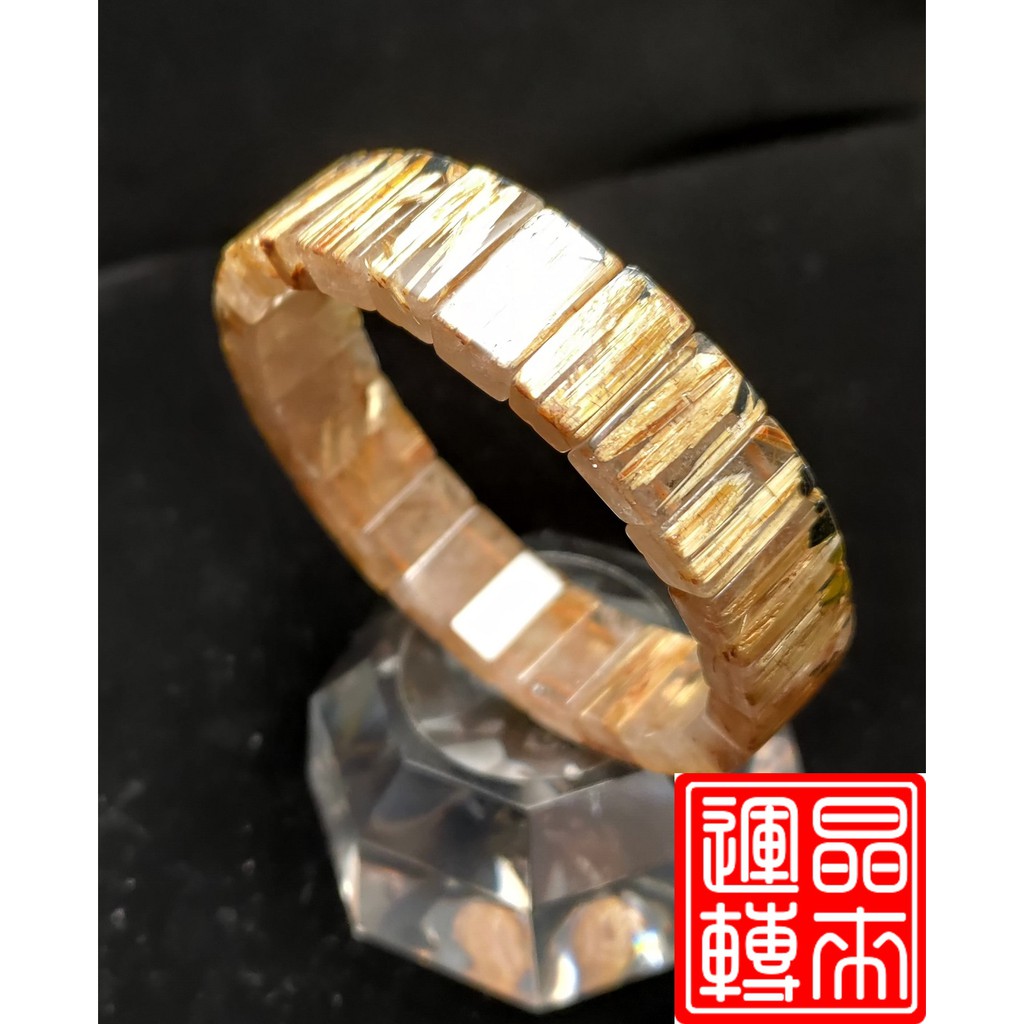 [晶來運轉] 鈦晶手排41.4g 13mm 手圍17.5(Gold Titanium Rutilated Quartz)
