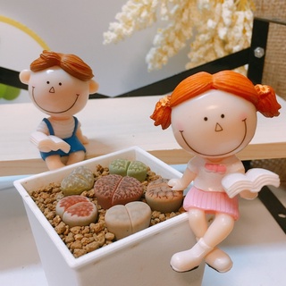 【小鮮肉肉】可愛看書小童 公仔擺件(單入) 微景觀多肉植物盆栽裝飾