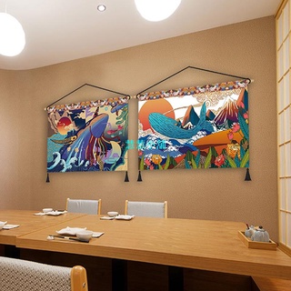 【名宿 掛畫 佈畫 墻畫】日式浮世繪掛畫料理店墻壁裝飾橫版無框畫日本和風花紋掛布畫壁畫