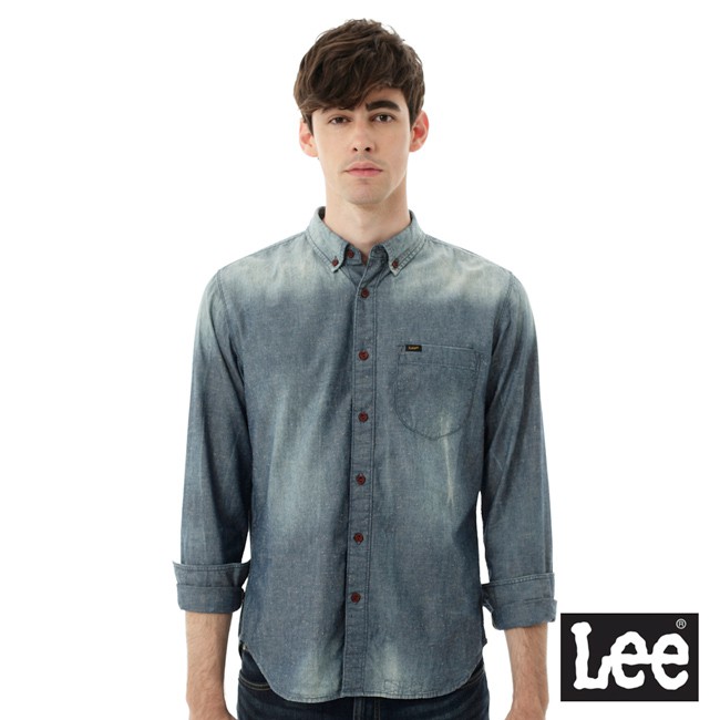 Lee 牛仔襯衫 棉點竹節深淺漸層 男 中古淺藍 Modern 150273W94