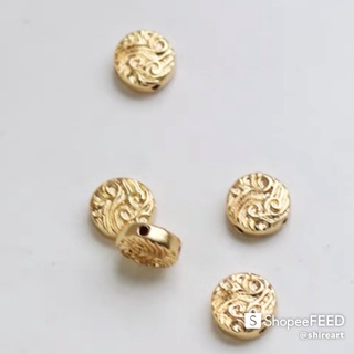 美國14k包金 正品 高單位保色 Vintage巴洛克式風格 圓餅式刻紋設計 10mm 耳環手串專用 DIY 手作材料