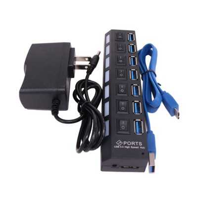 品名: 環保包裝TYPE-C USB 3.0 HUB 7PORT 3.0集線器獨立開關(含變壓器)(顏色隨機) J-14